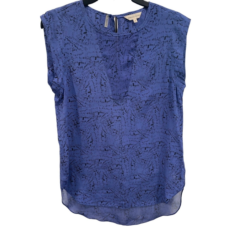 Rebecca Taylor Sz 4 Charlie Top Blouse‎ Blue Ultra Etchprint SI52